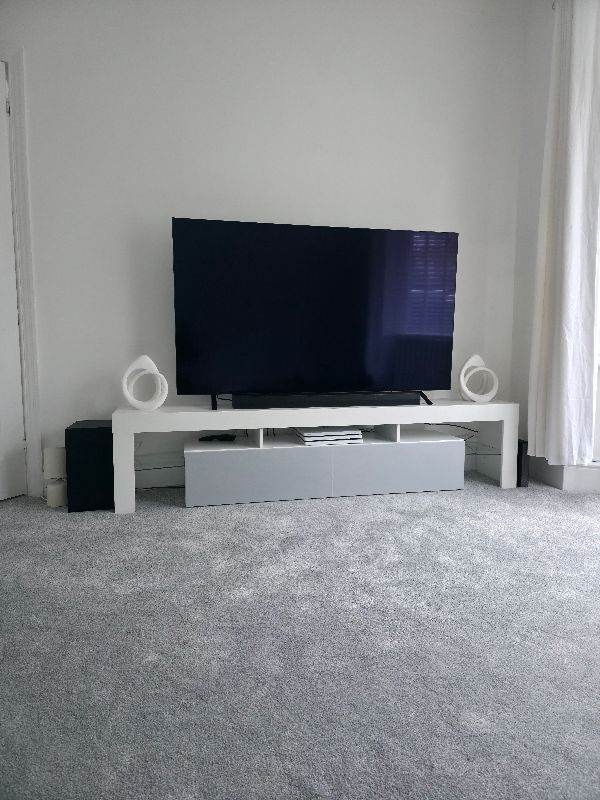 TV Unit 200cm Modern - White with High Gloss Grey Doors