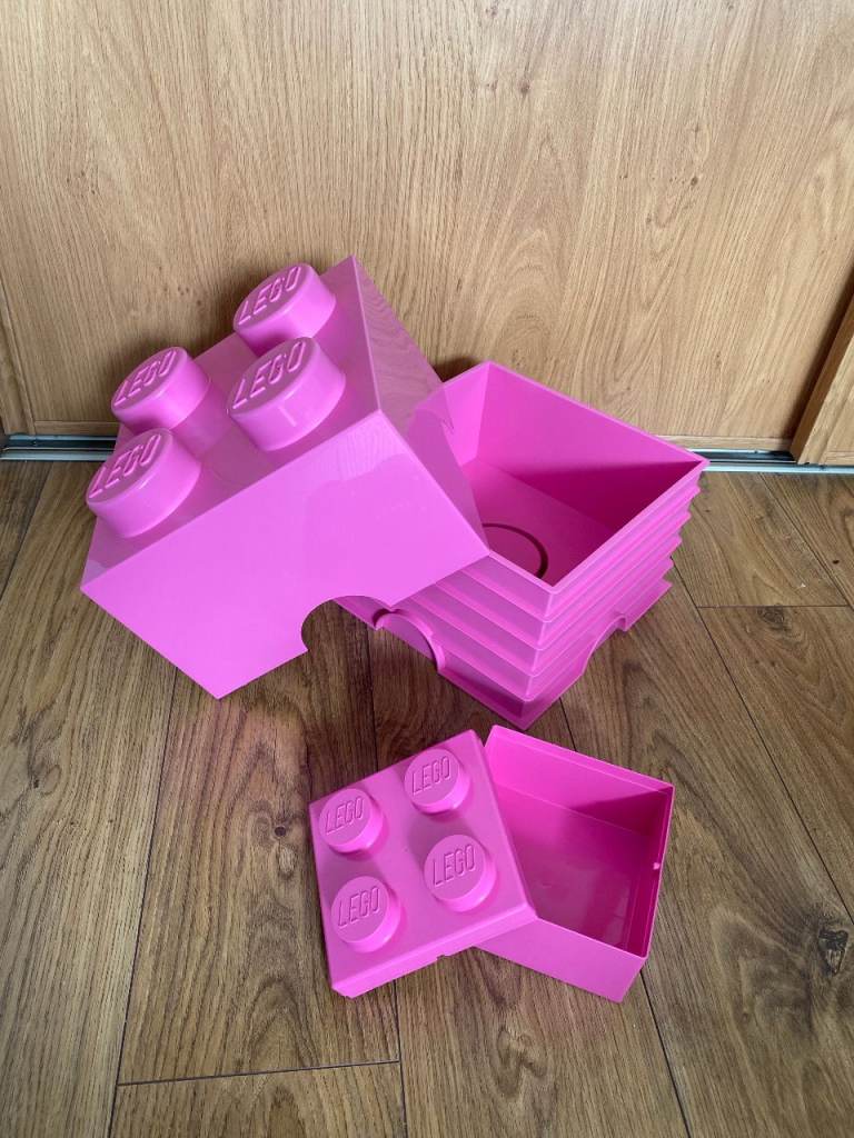LEGO EMPTY SQUARE STORAGE BOXES / LEGO BRICKS, PINK, GENUINE LEGO:  1 X BIG, 1 X SMALL 