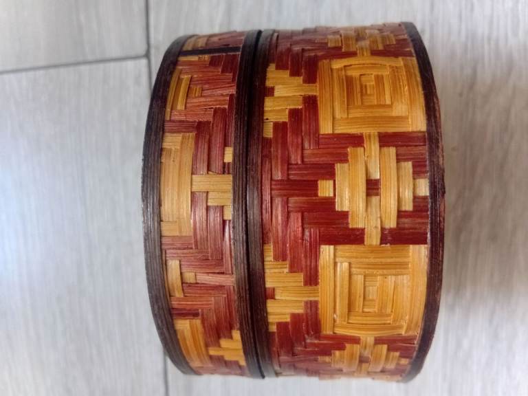Woven Bamboo Storage Box with Lid – Good Condition