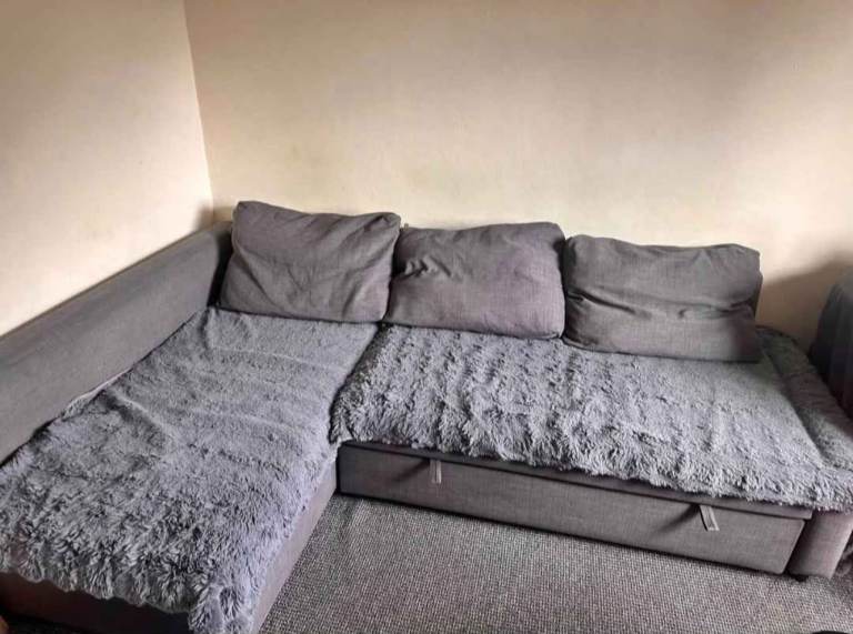 Grey Corner Sofa Bed with Storage – Good Condition