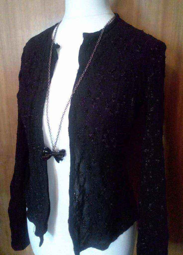 Black Buttoned Glitzy Glam Stretchy Lacy Look Evening Wear Cardigan.Size M/L.POST OR COLLECT!