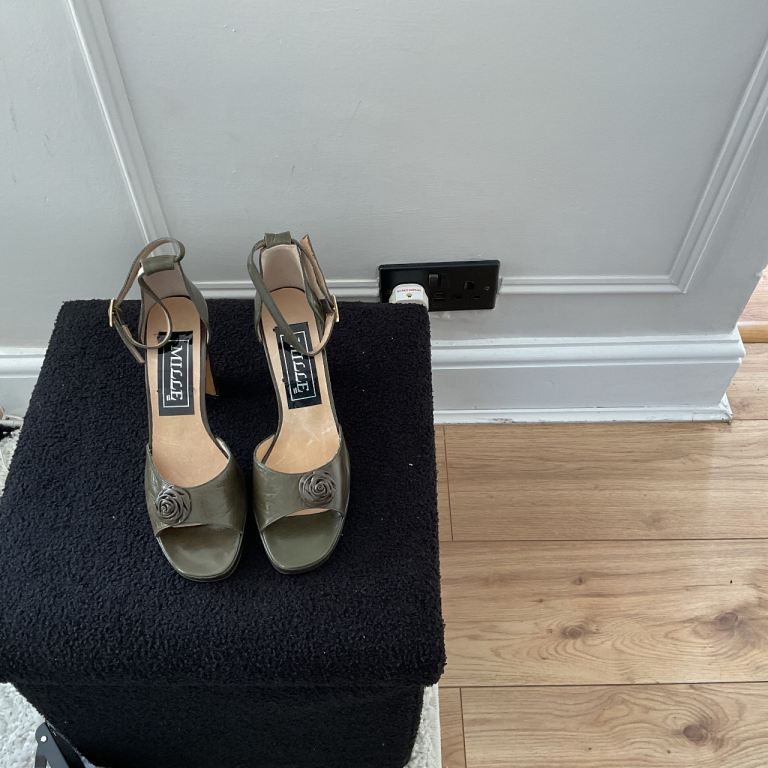 Olive Green Vintage Leather Platform Shoes