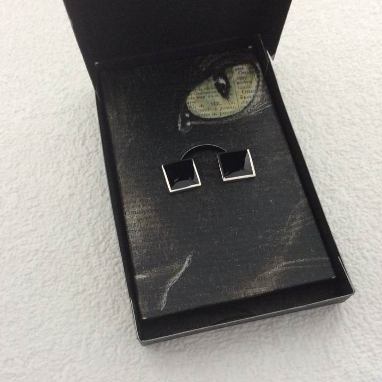 Classic 925 silver onyx square cufflinks - chain link - 13mm/0.5'' - gift box