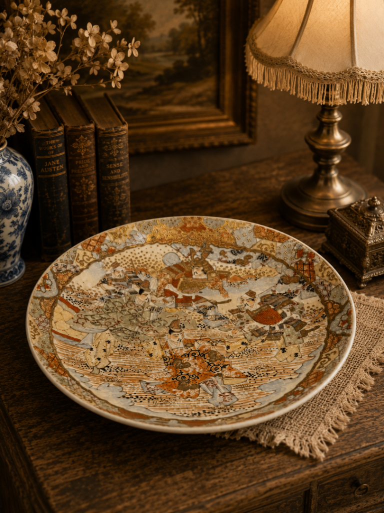 Beautiful Late 19th Century Japanese Satsuma Ware Charger Plate – Depicting the Five Warriors