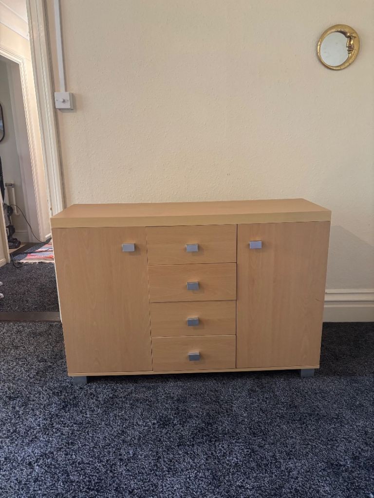 Light Oak Effect Sideboard / Cabinet (4 Drawers, 2 Cupboards) - Collection Only