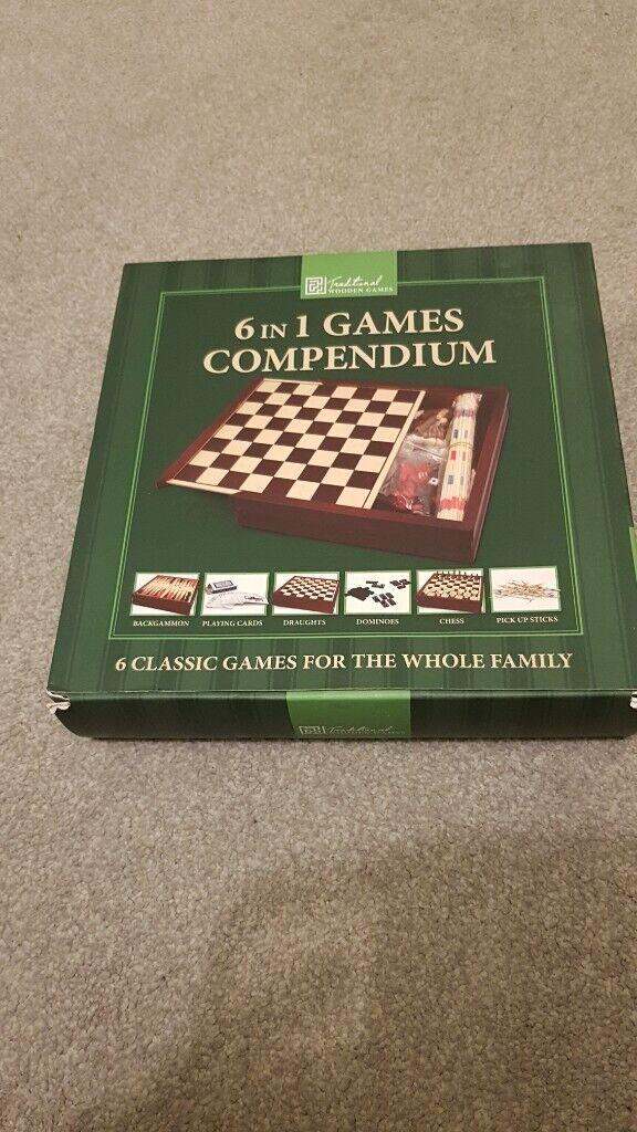 image for New 6 in 1 Games Compendium in wooden box