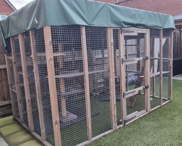Cat Aviary  Free-standing 9ft long x 6ft wide x 6ft high, with a black waterproof roof