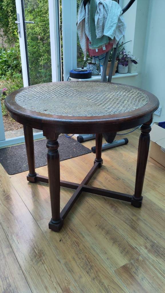 Round Dark Wood Rattan Dining Table