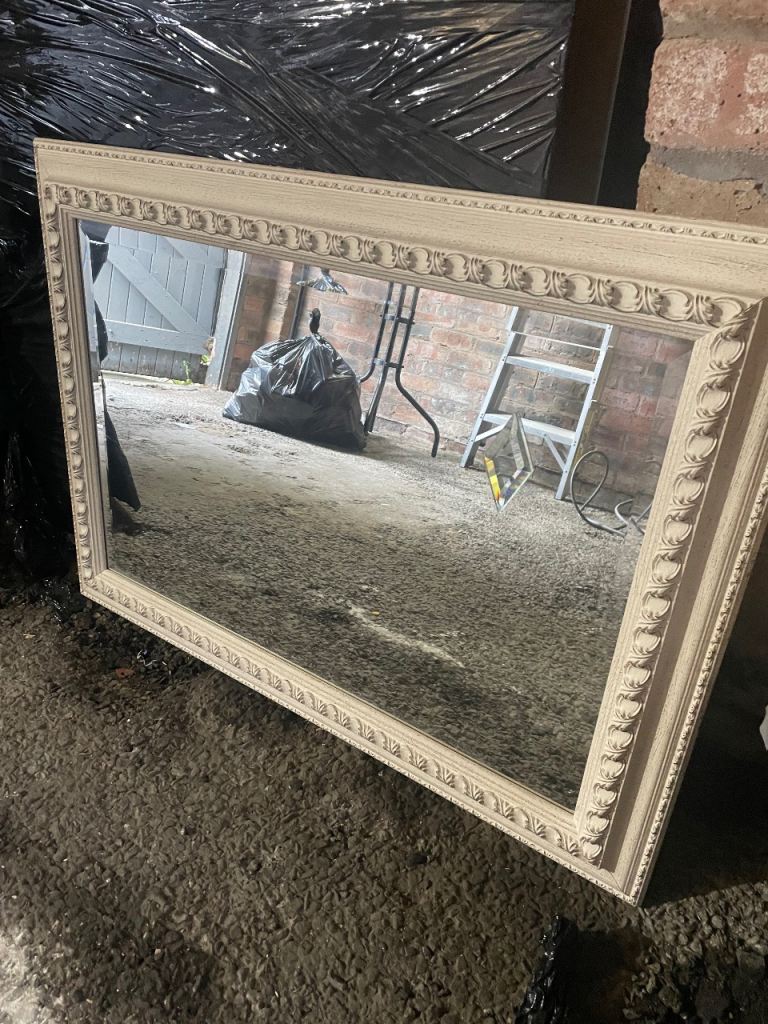 Large Cream Ornate Framed Mirror – Good Condition
