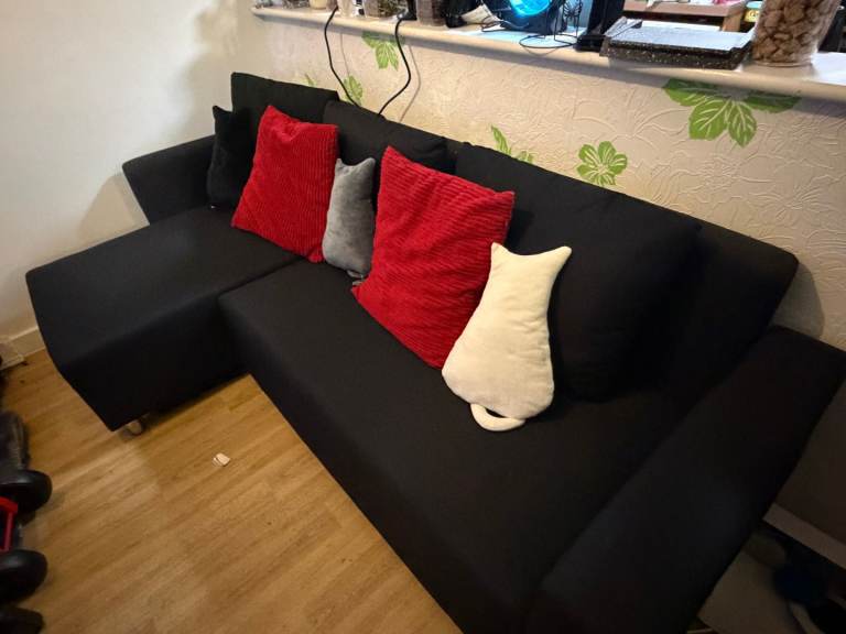 Double corner sofa bed black with storage 