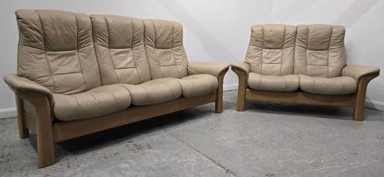 Ekornes Stressless Mayfair 2 Seater and 3 Seater Recliner Leather Sofas Beige 2303263