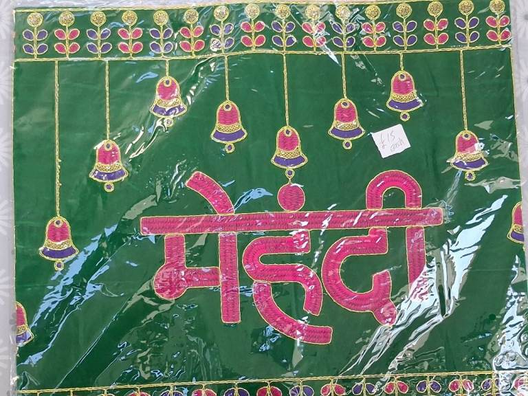 Mehendi Decoration Banner - Green with Pink and Gold Details