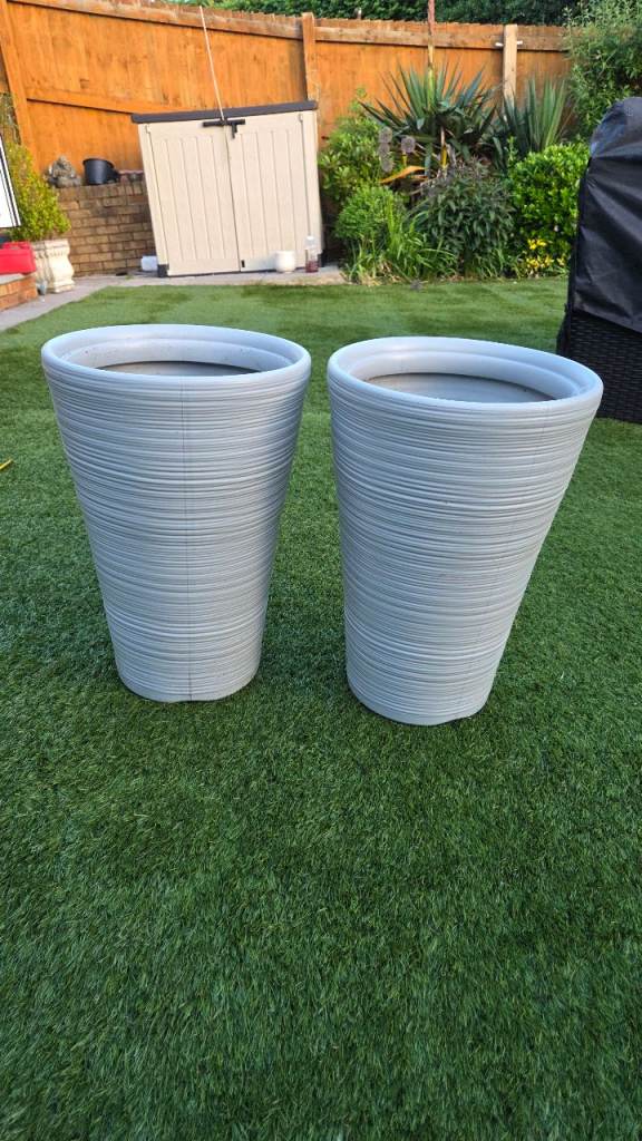 Pair of Large Grey Garden Planters – Good Condition