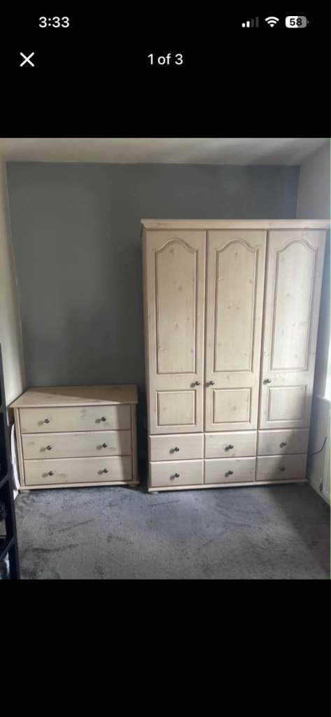 Pine Bedroom Furniture Set - Wardrobe, Chest of Drawers, Dressing Table