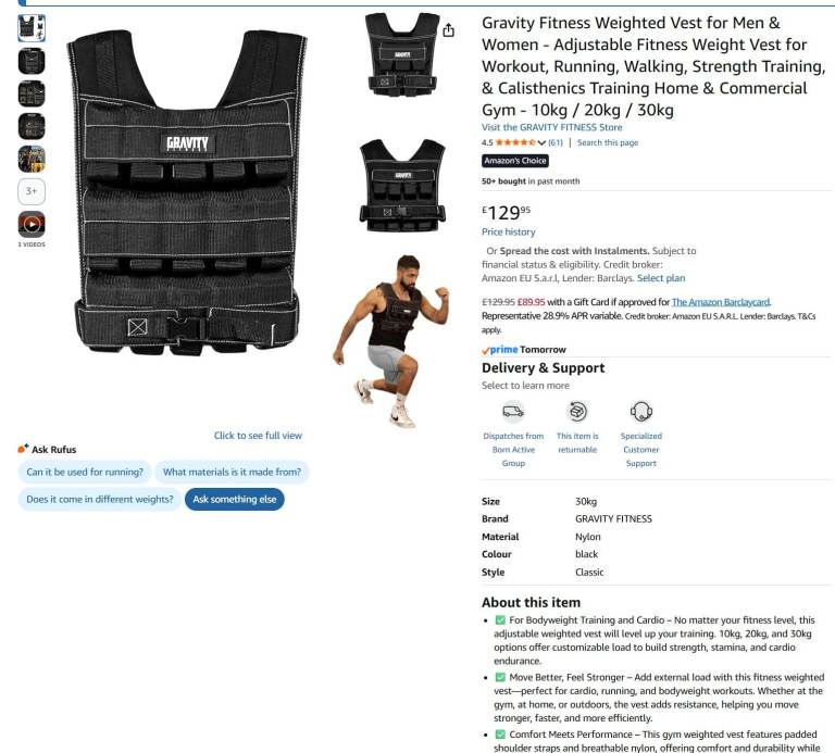 Gravity Fitness Weighted Vest - Adjustable Fitness Weight Vest 1kg up to 30kg