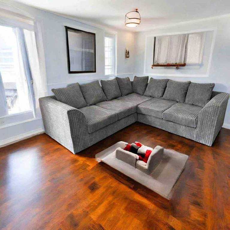 Large Grey Fabric Corner Sofa -new