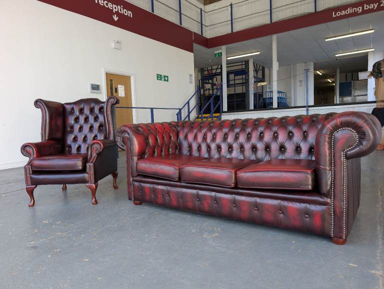 Leather chesterfield 3 seater sofa and armchair delivery 