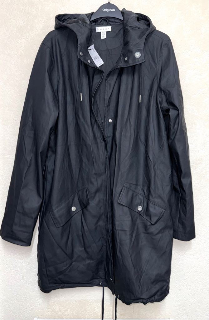 Topshop Tall black waterproof parka, Size 10 - 42”chest NEW