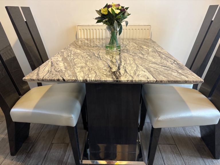 Luxury Marble Effect Dining Table & 4 Chairs – Originally £1,599