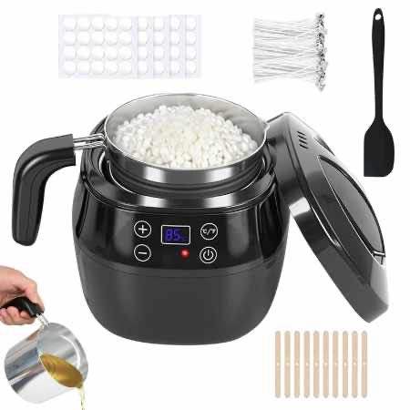 Agrdeed 1L Electric Candle Wax Melter Pot Kit - Pour Spout Wax Melting Machine with Wicks & Supplies