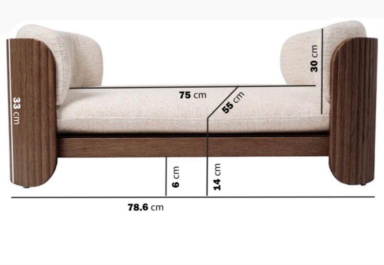 Beige Fabric Pet Bed With Walnut Ribbed Sides - Washable Cover