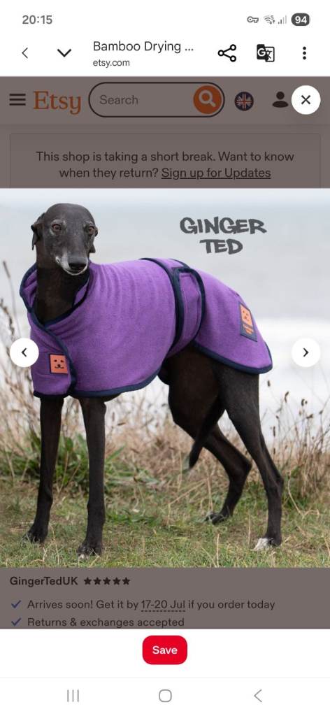 Ginger Ted Bamboo Drying Dog Coat various sizes