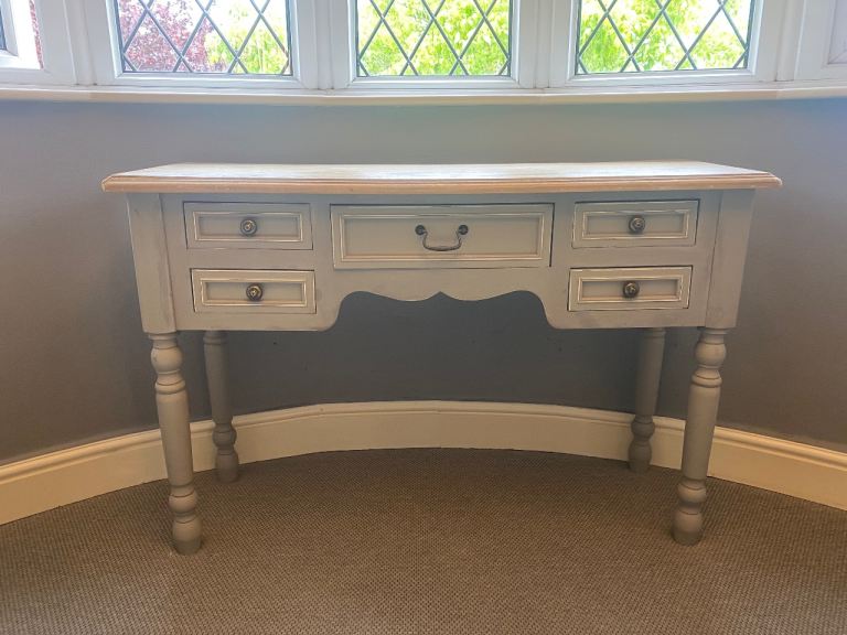 Vintage console table dressing table shabby chic grey and solid wood top