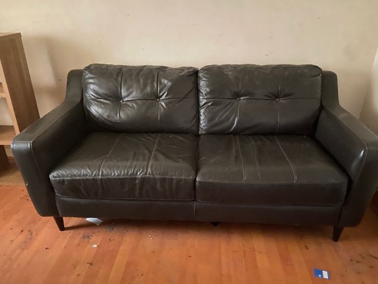 Black leather three seater sofa 