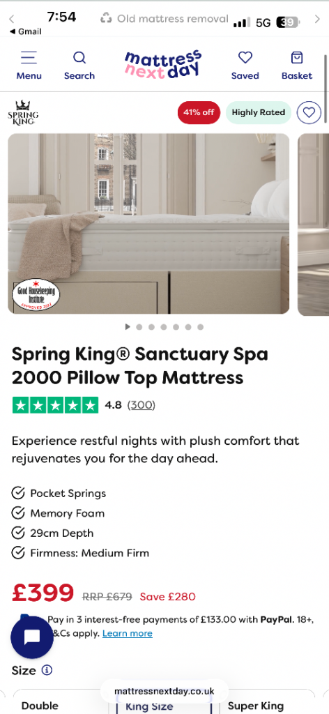 Spring King Sanctuary Spa 2000 Pillow Top Mattress - King Size, NEW