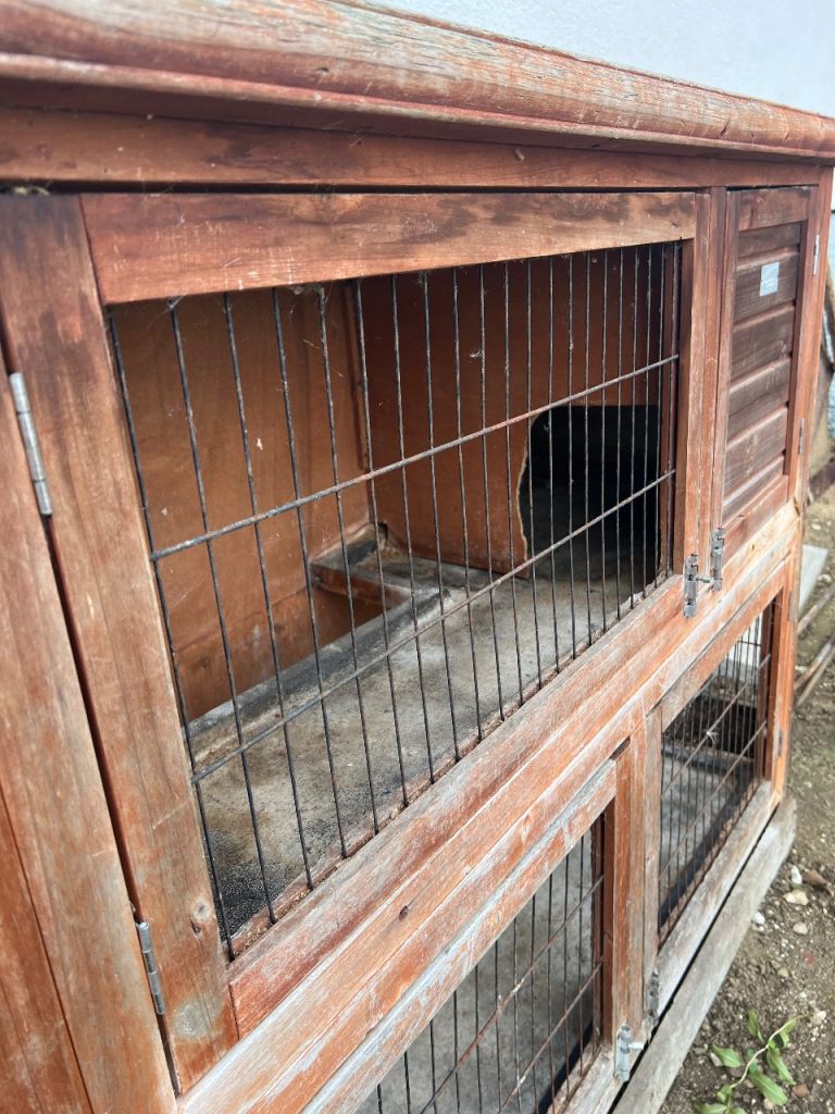 Large Wooden Pet Hutch with Hinged Roof and Plastic Inserts