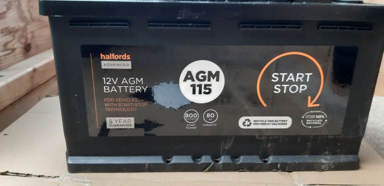 Halfords AGM115 Start/Stop 12V Car Battery
