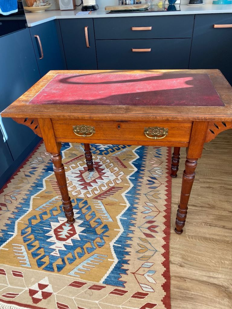 Antique desk with drawer and leather inlay