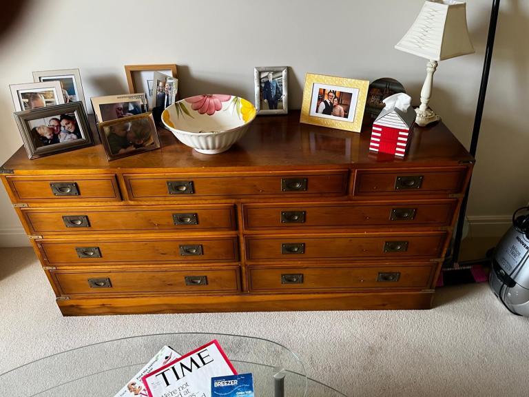 Yew Wood Chest of Drawers with Brass Handles – Good Condition