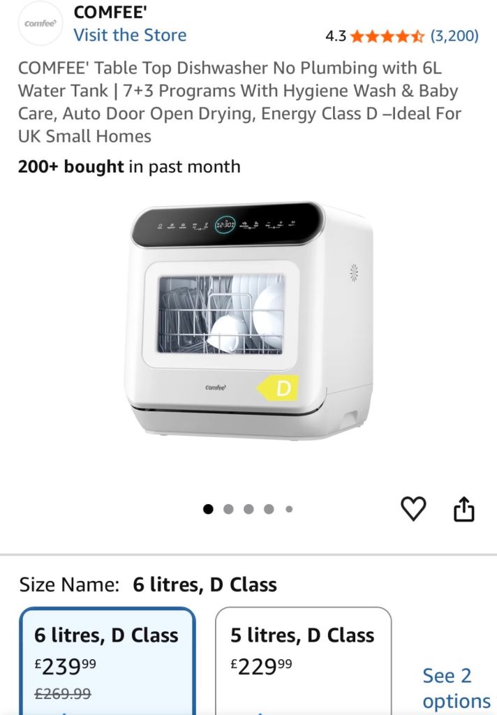 Comfee tabletop dishwasher