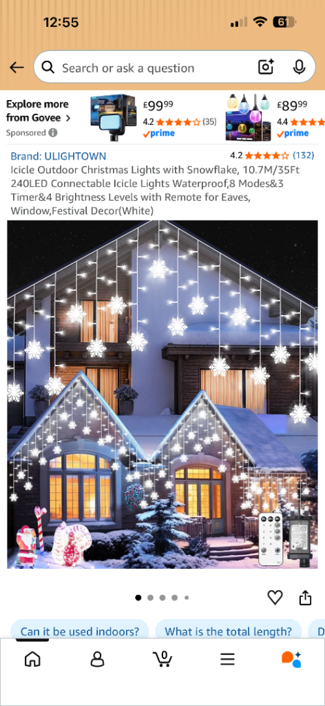 ULIGHTOWN Icicle Outdoor Christmas Lights with Snowflakes – White LED
