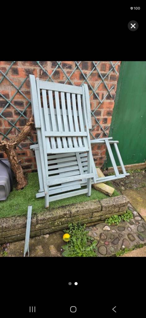 Light Blue Wooden Garden Chairs and Small Table