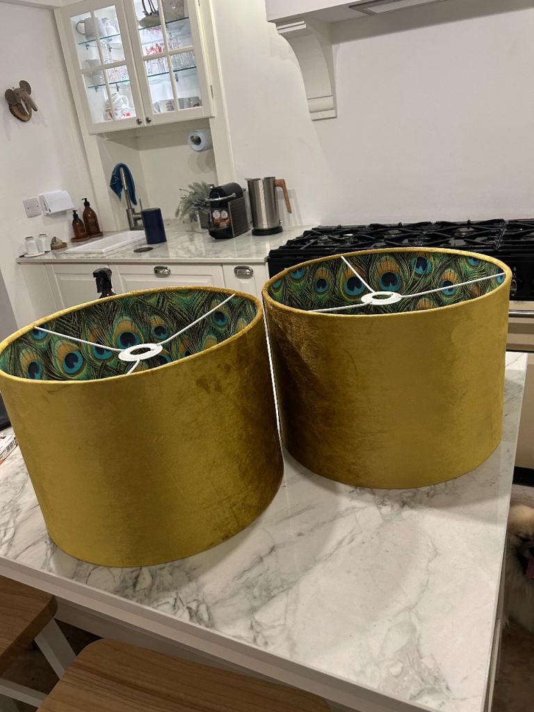 Peacock lampshades with gold velour 