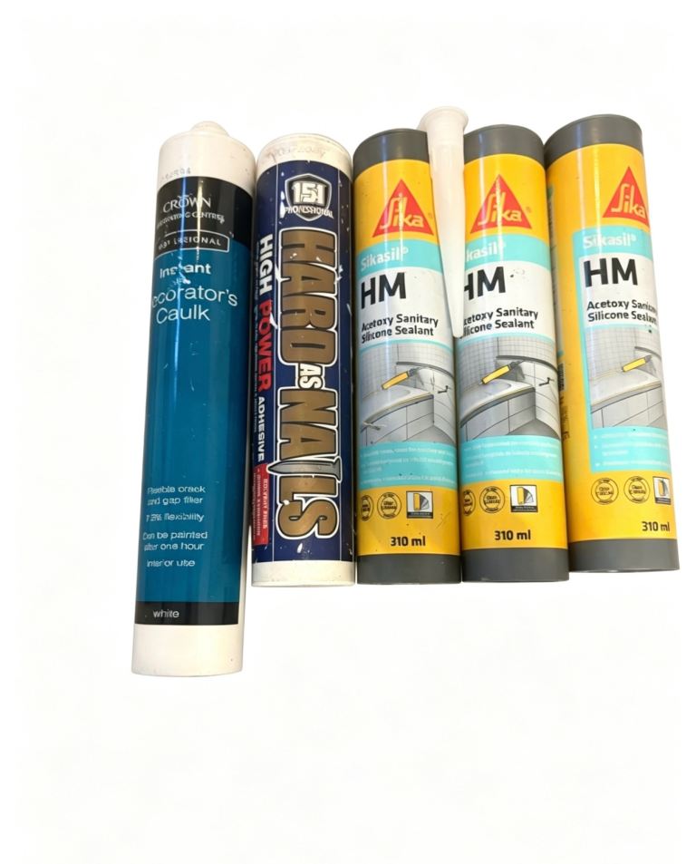 New Caulk, Hard Nails Adhesive, and Silicone Sealant Tubes