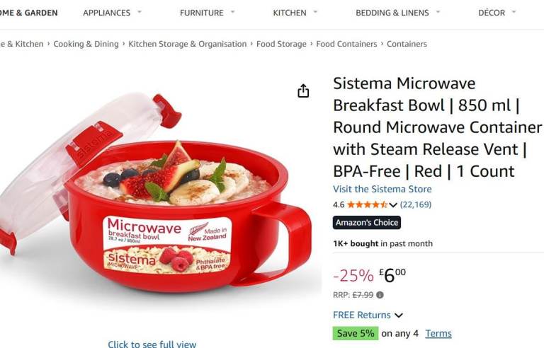 image for Sistema Microwave breakfast bowl. 850ml. NEW