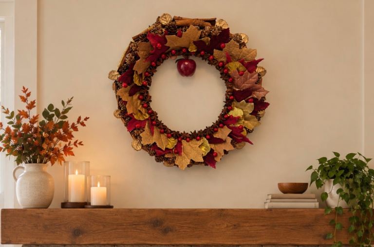 Autumnal Christmas Wreath with Berries and Leaves – newly handmade 