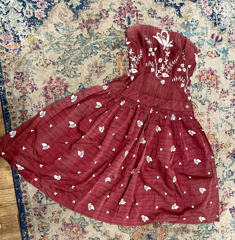 Raw silk  strapless vintage dress size 8-10