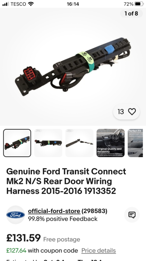 Genuine Ford Transit Connect Mk2 SIDE Door Wiring Harness 13-18