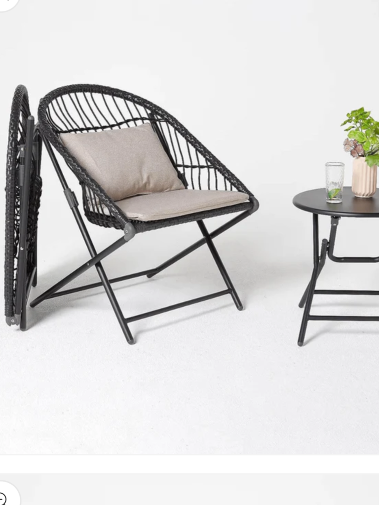 Innovators Holly collapsible 3 piece Rattan Bistro Set with table and 2 chairs Black colour