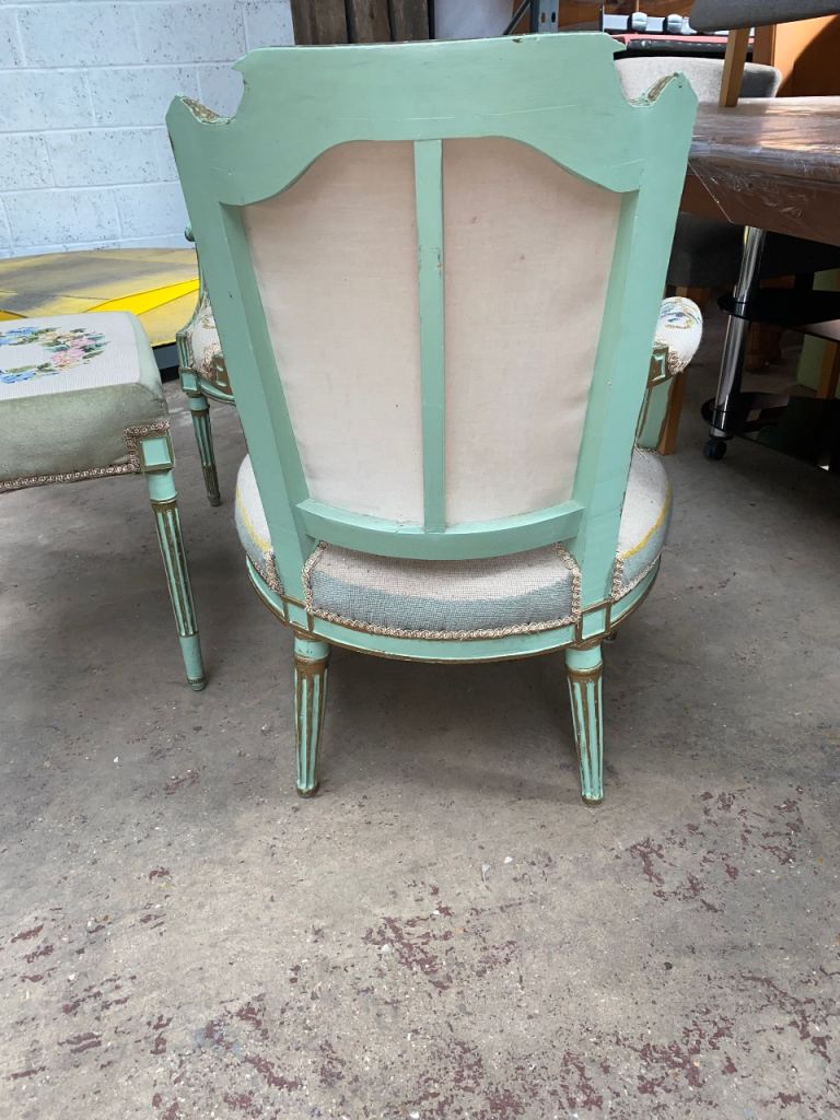 TWO QUEEN ANNE FABRIC CHAIRS & MATCHING STOOL GREAT PRE-LOVED CONDITION ,FREE LOCAL DELIVERY