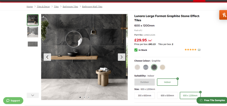 7 Boxes Lunara Graphite Stone Effect Tiles 600x1200mm – Brand New