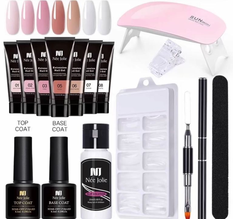 Professional Poly Gel Nail Kit with UV Light – 7 Colors, Complete Set