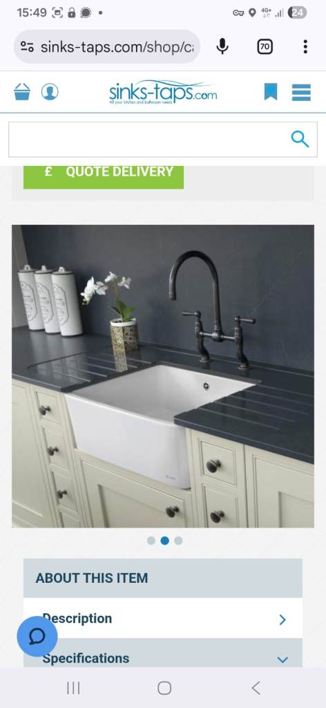 Caple Yorkshire Ceramic Belfast Sink Width: 595mm Depth: 475mmHeight: 220mm