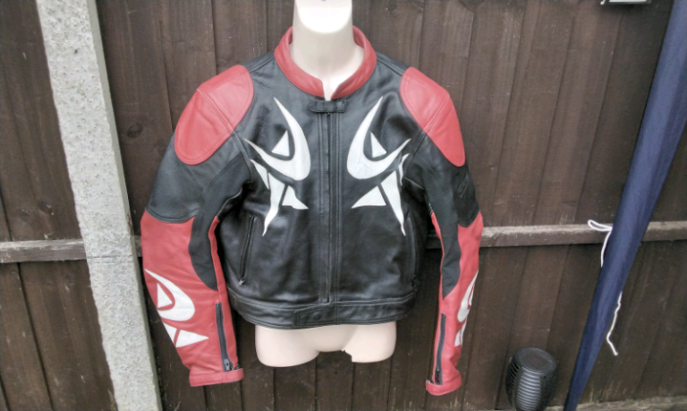 Frank thomas leather motorbike jacket red black white 