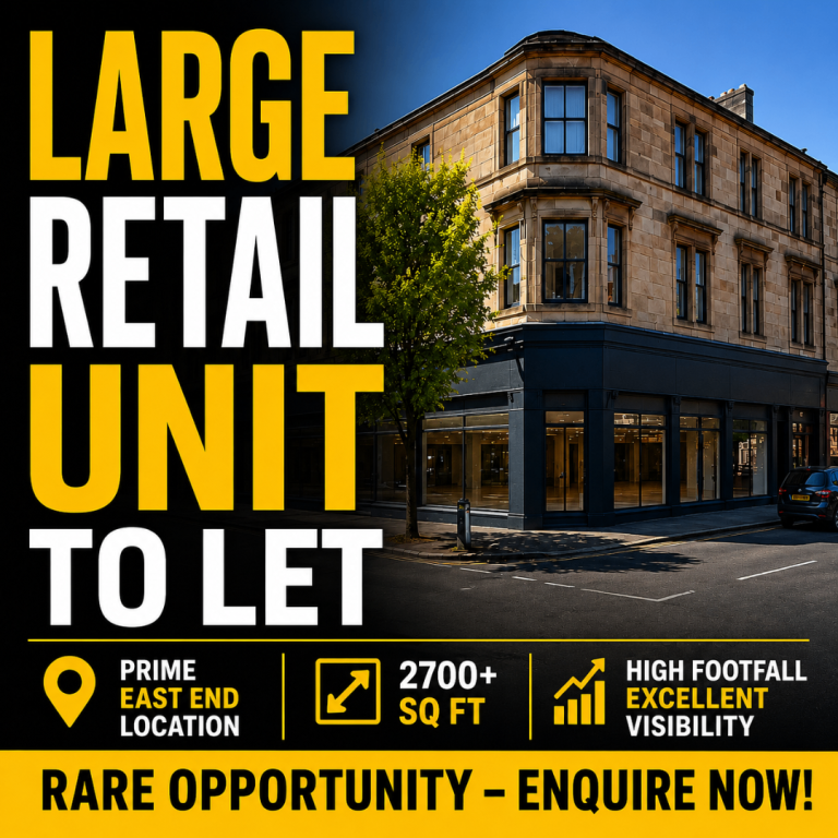 LARGE RETAIL SHOP / SHOWROOM / UNIT / GYM  / OFFICE / TO LET - TO RENT / EAST END GLASGOW