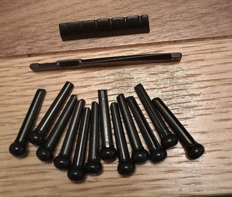 Guitar Repair Parts Saddle Nut And Pins in Black